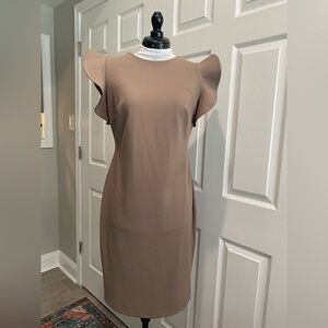 NWT Calvin Klein Tan Ruffle Sleeve Dress size 6